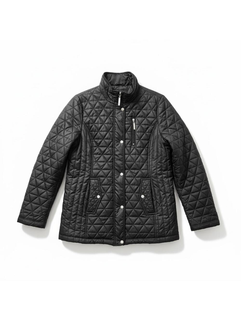 London Fog Quilted Jacket Black Lightweight Coat Snap Zip M/M